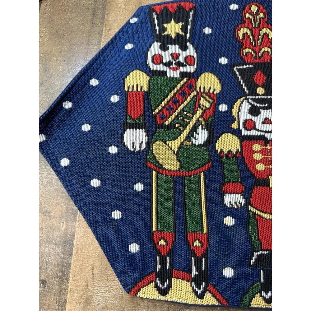 Vintage Nutcracker Tapestry Christmas Table Runner Navy Blue Toy Soldier 12x54
